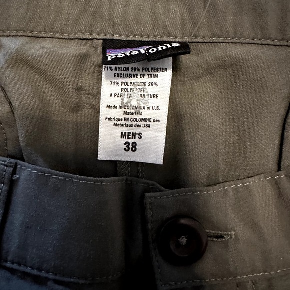 Patagonia Nylon Chino Pants Back Zipper Slash Pocket Zip Fly Green 38" - 2