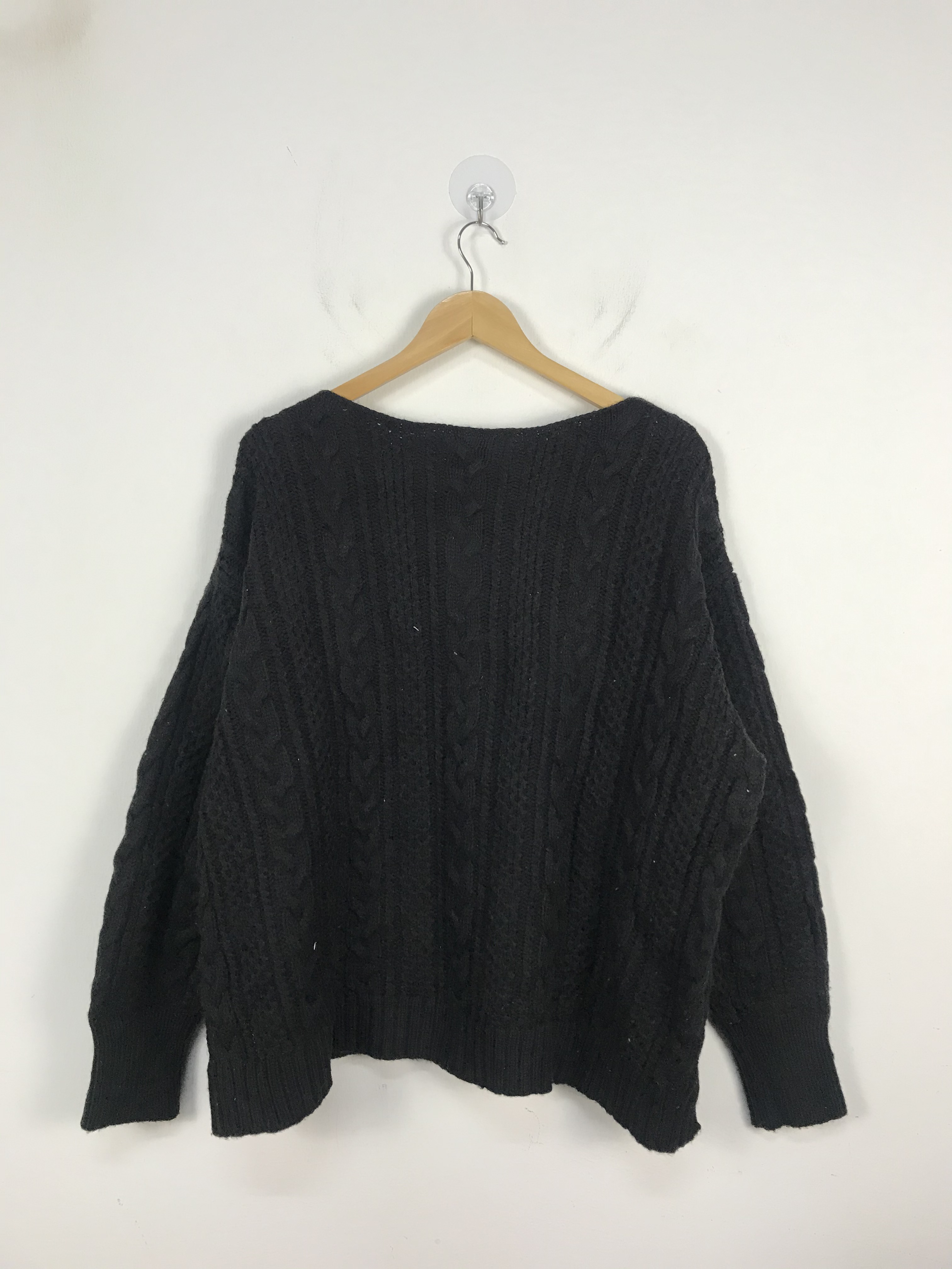 Japanese Brand - American Holic Black Giant Braid Cable Knit Sweater #3034 - 7