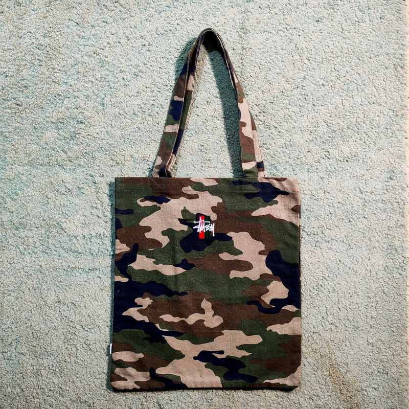 Stussy CAMO flag CANVAS TOTE BAG - 1