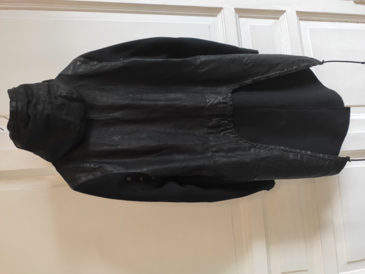 Isabel Benenato - GRAIL! Wool & leather hooded coat. Like Julius, Rick Owens - 6