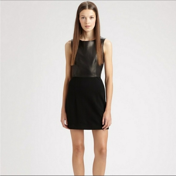 Theory Tirionne CK Classical Combo Leather & Ponte Black Sleeveless Dress - 1