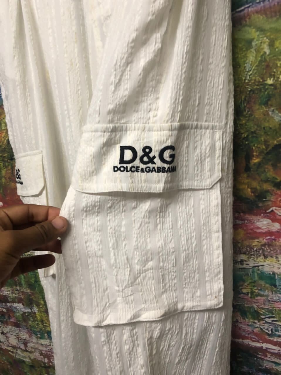 Vtg🔥D&G Cotton Linen Drawstring Hbt Style Cargo Pants - 8
