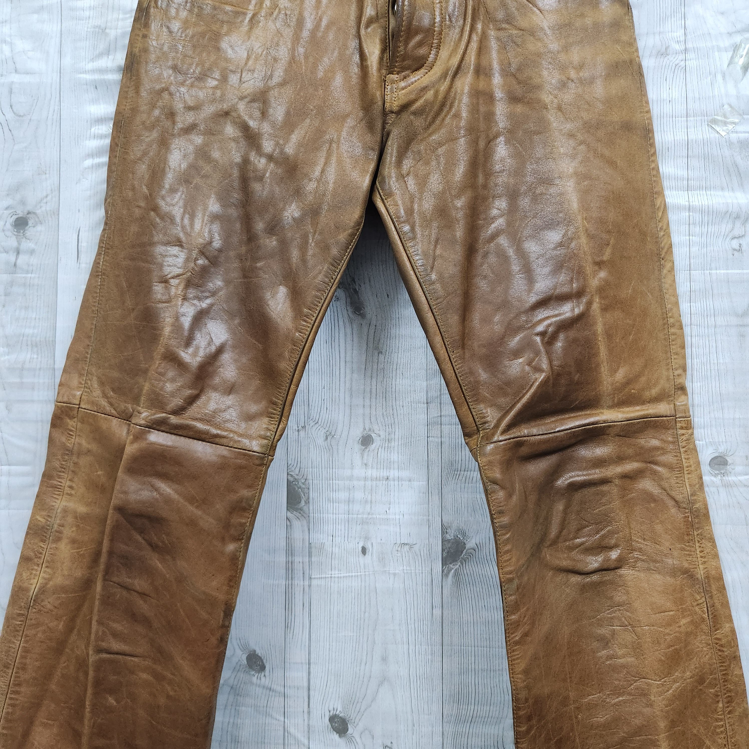 Genuine Leather - Vintage 5351 Pour Les Hommes Genuine Cow Leather Pants Japan - 3
