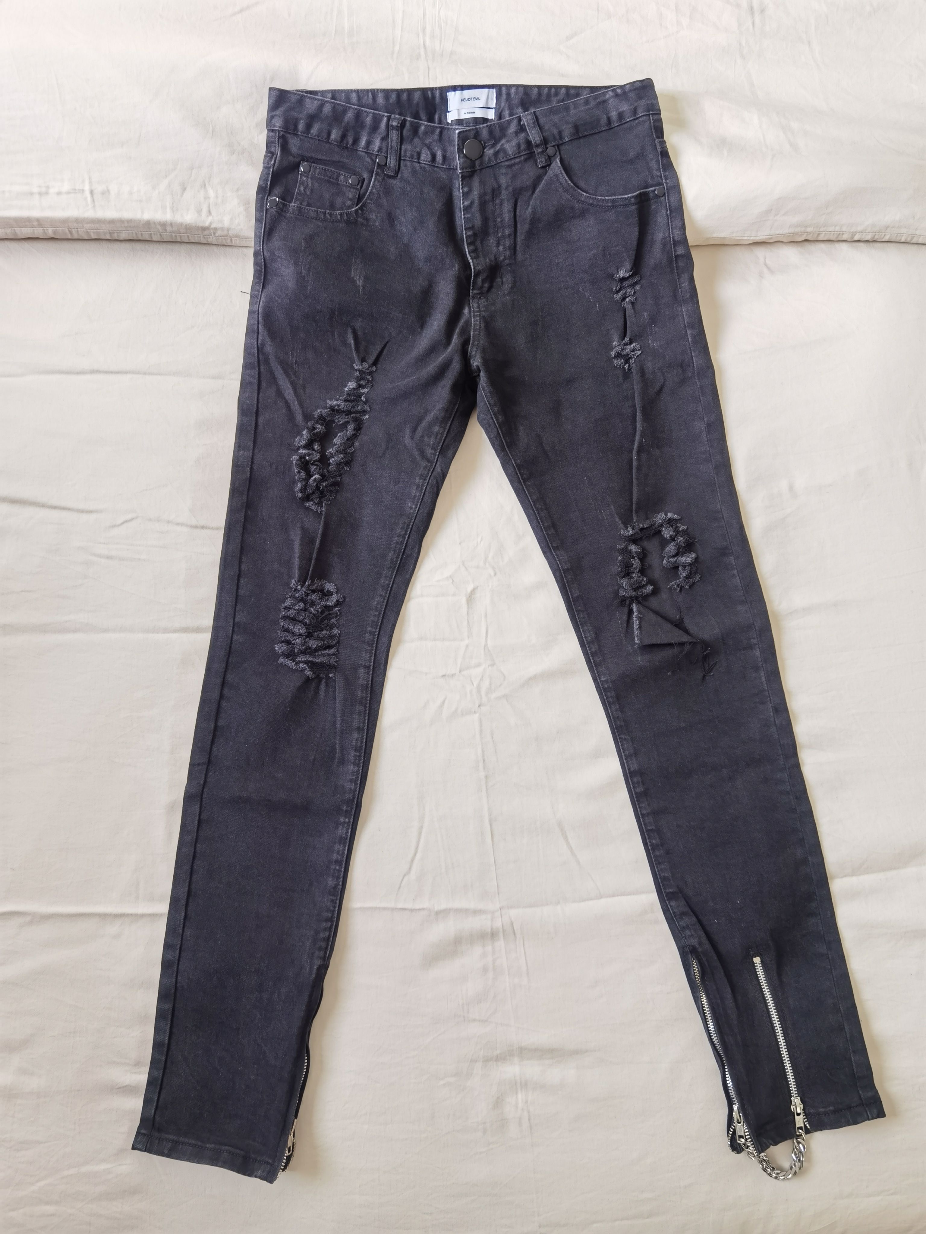 Heliot Emil Ripped Denim Pants with side Zippers - 8