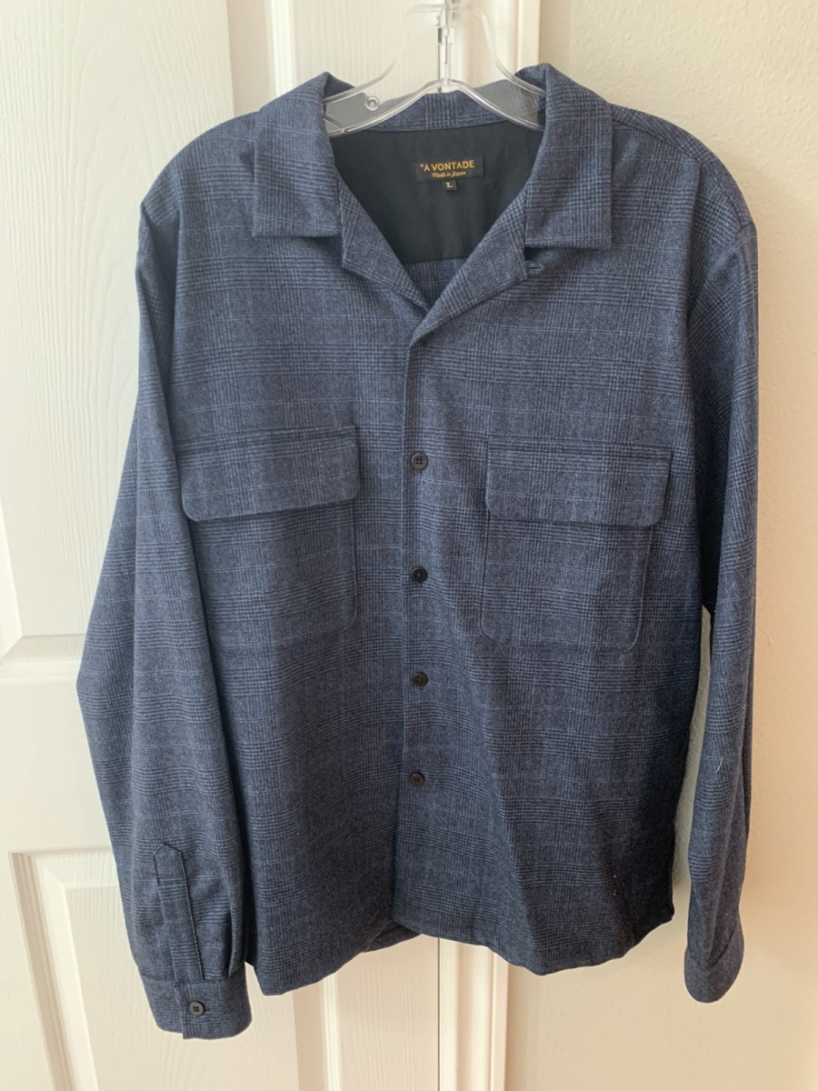 *A VONTADE - Glen check wool shirt open collar large - 1