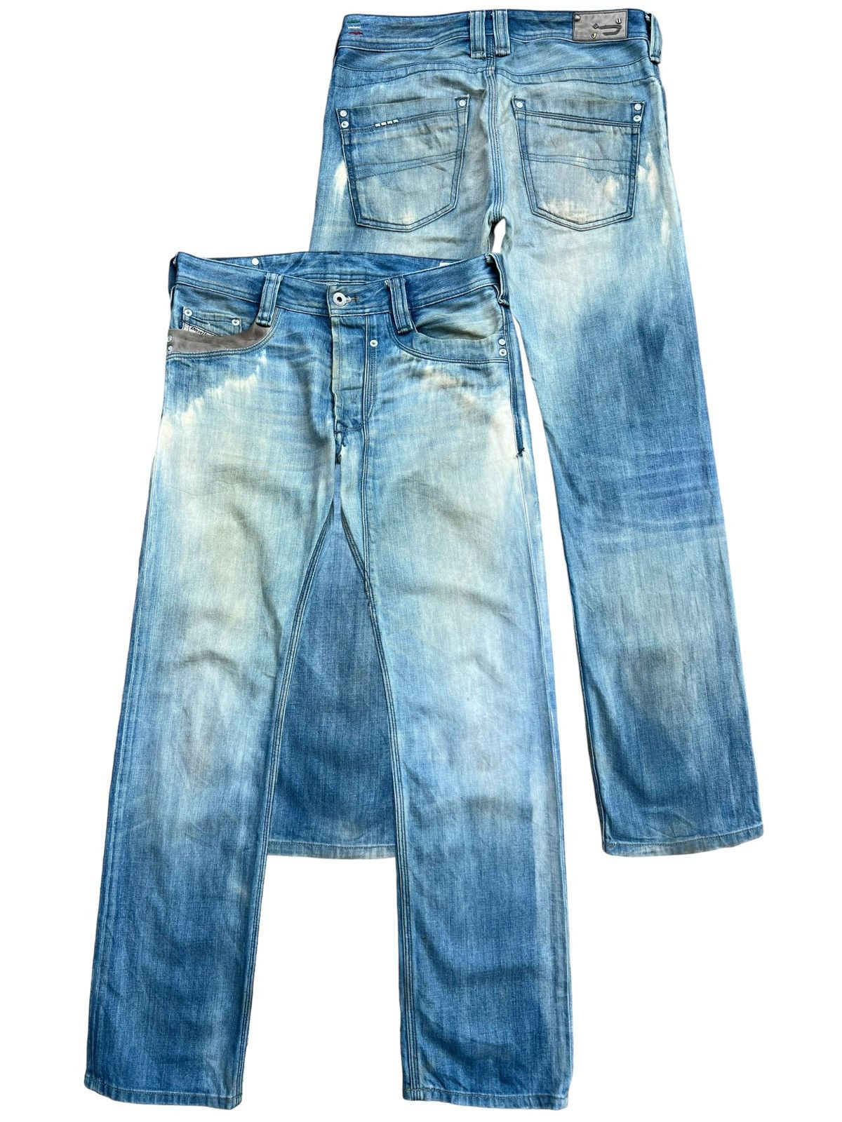 Vintage Diesel Leather Faded Distressed Denim Jeans 32x31 - 1