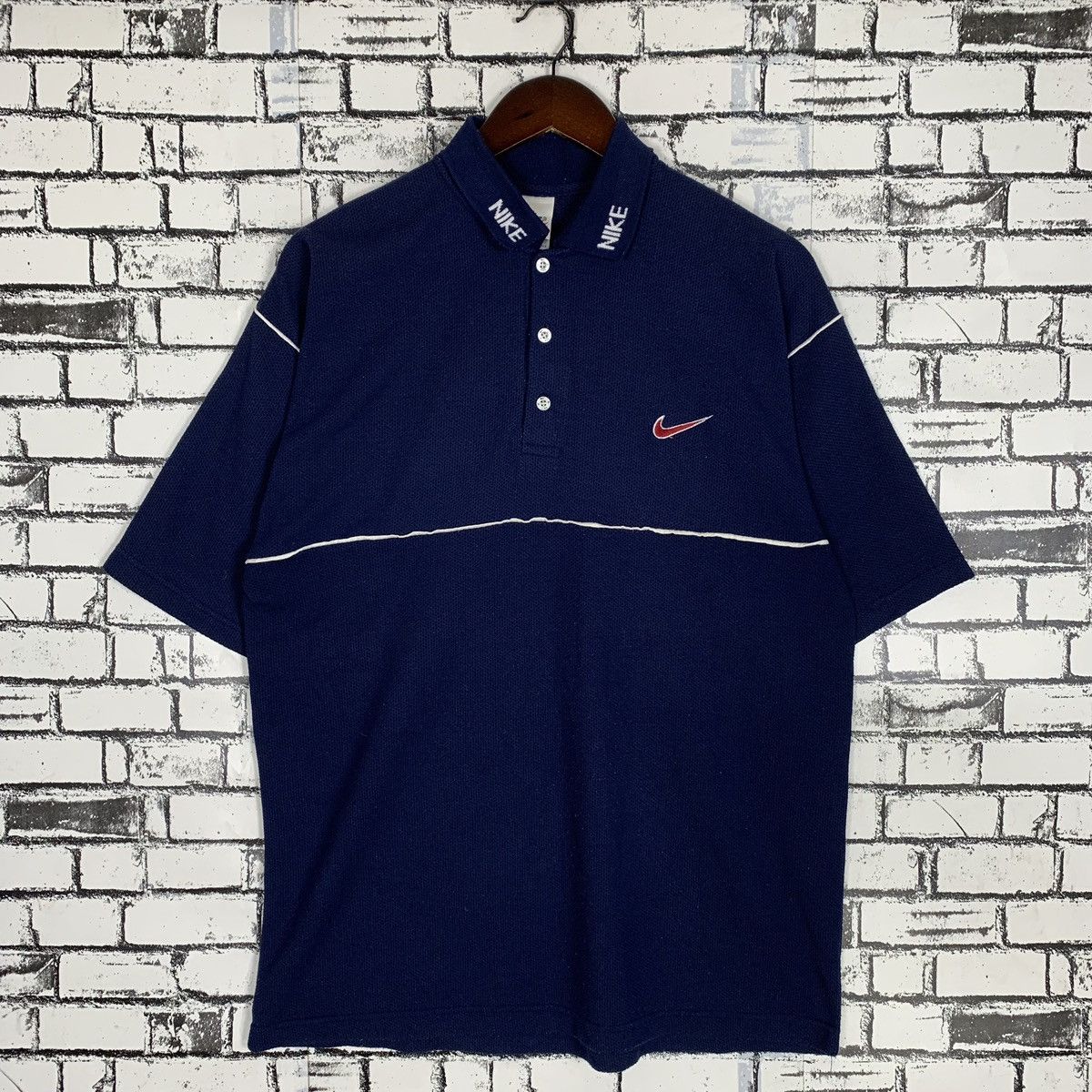 Vintage 90s Sportwear Nike Swoosh Embroidery Collar Shirt - 1