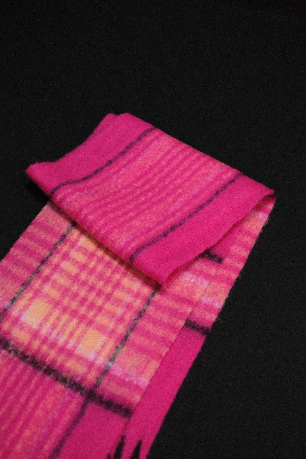 Japanese Brand - Deadstock Cozy Pink and Orange Mohair Checked Scarf Unisex - 6