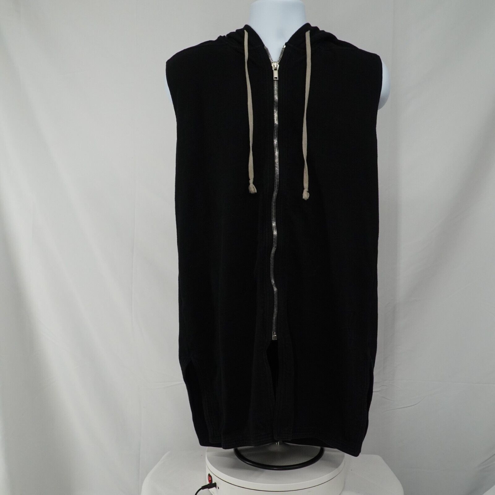 Black Zip Up Sleeveless Jacket Hoodie Cotton - Medium - 22