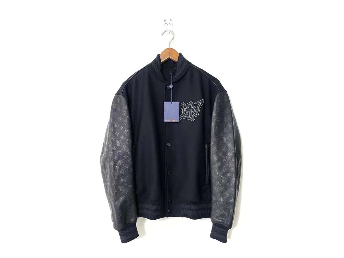 Monogram leather and wool blouson varsity jacket - 1