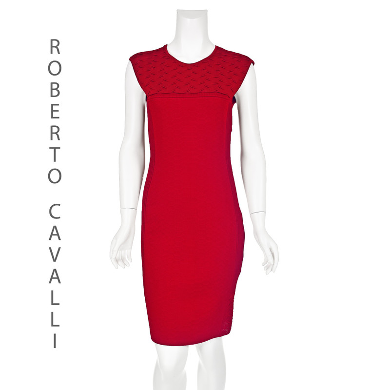 Red Multi-Textured Knit Sheath Dress  - 1