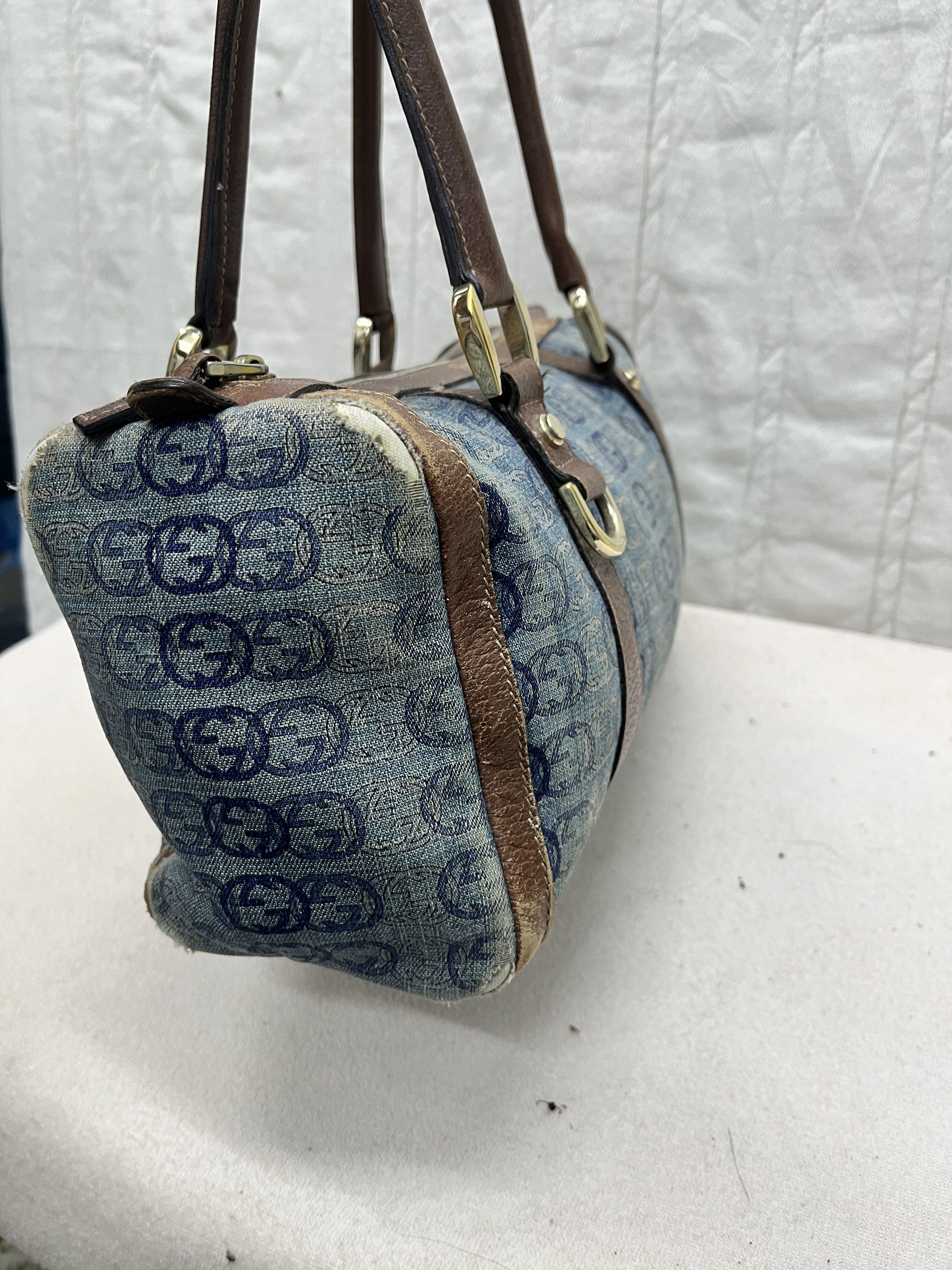 VTG GUCCI ABBEY DENIM LEATHER HANDBAG BOSTON - 6