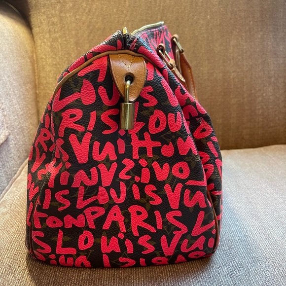 Louis Vuitton Monogram Graffiti Speedy 30 Satchel Bag Fuchsia Pink Vintage Rare - 8