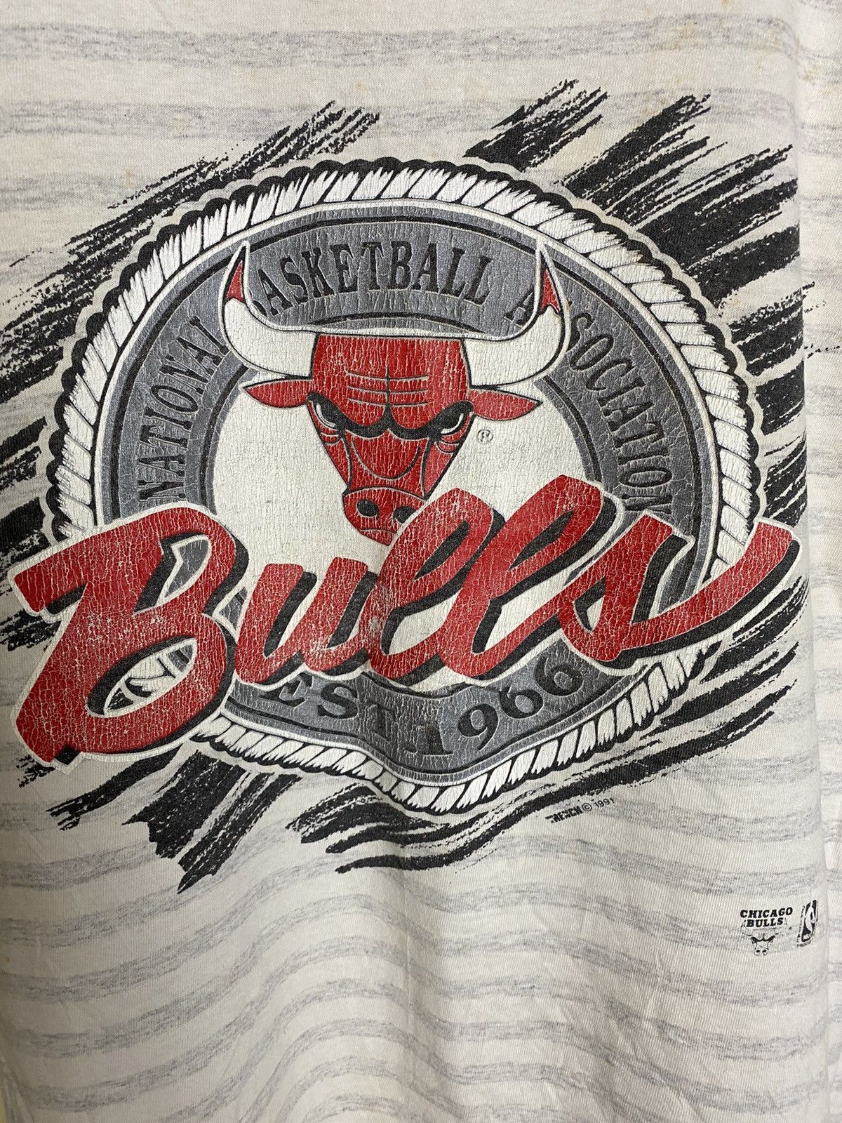 Vintage 1991 Chicago Bulls Striped Tshirt - 2