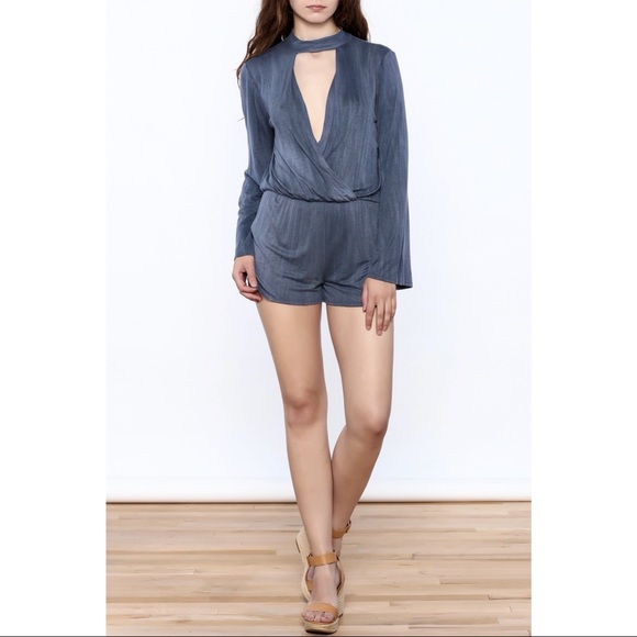 Vintage Havana Blue Long Sleeve Romper - 1