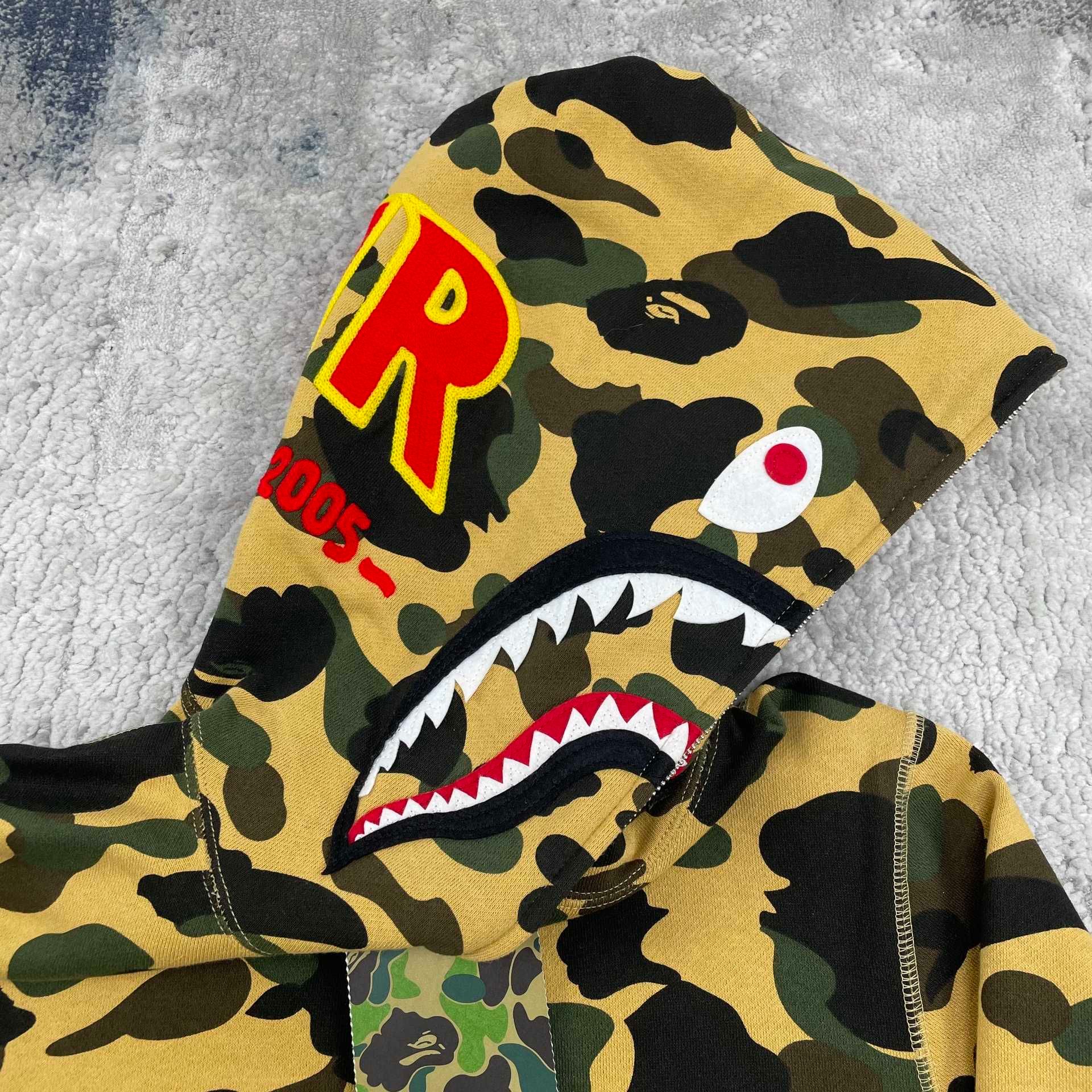 A BATHING APE® BAPE 1st Camo PONR Shark Full Zip Hoodie Yellow | ubvintage  | REVERSIBLE