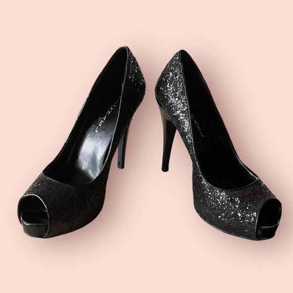 Michael Michael Kors Womans Glitter Sparkly Peeptoe Black Pumps Heels Size 7.5 - 4