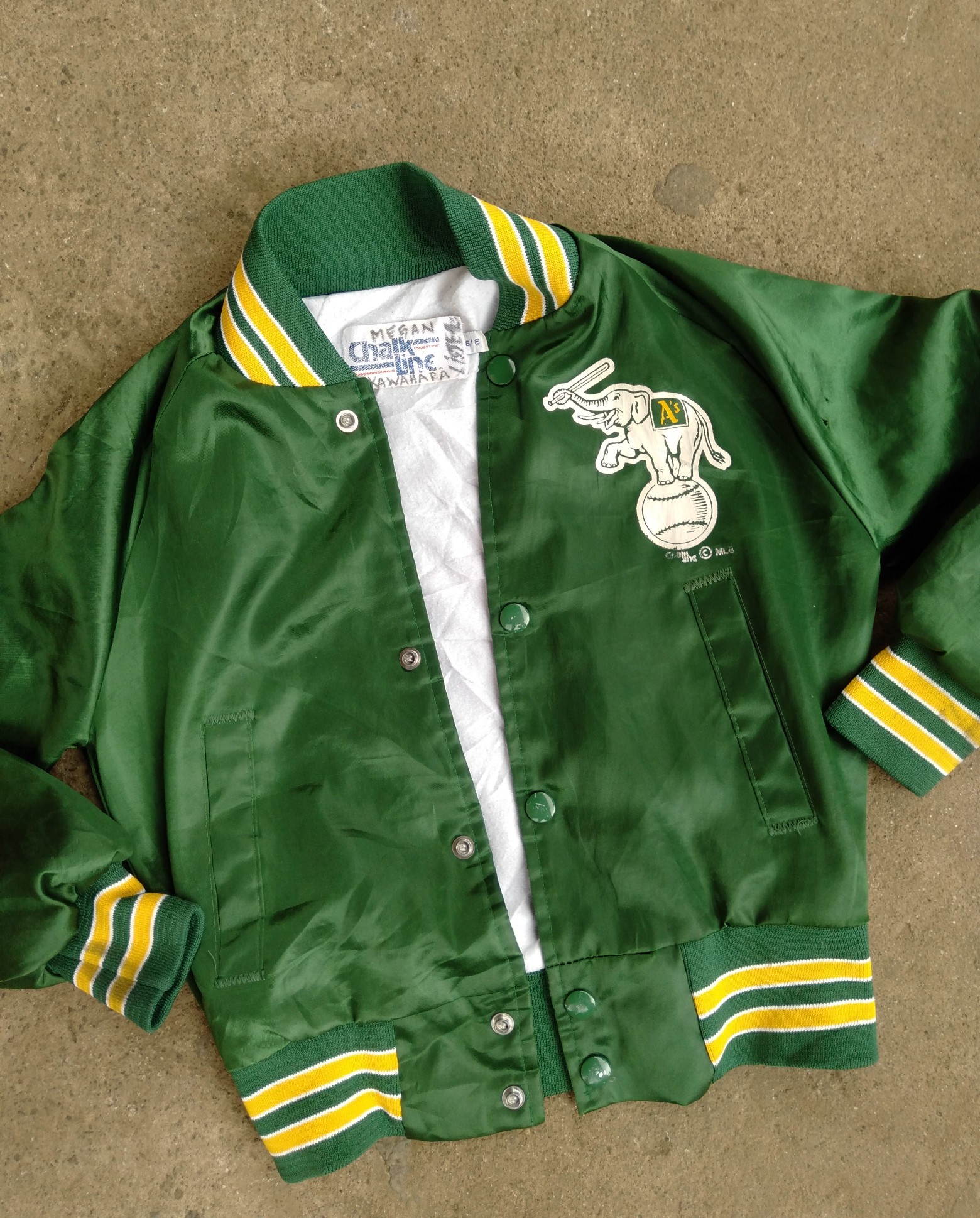 1989 Chalkline Oakland Athletics Arch Spellout vintage satin jacket - 9