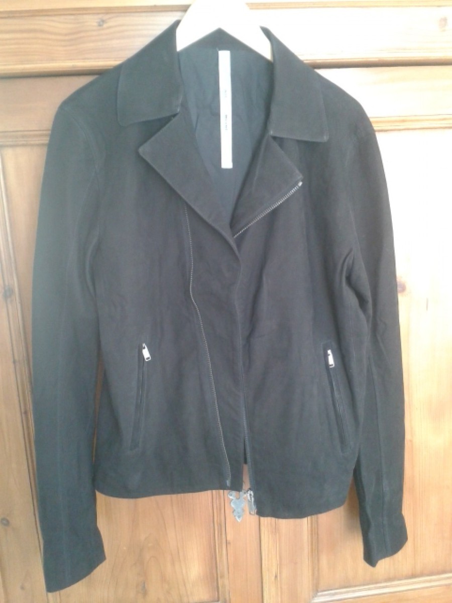 New Black Suede Velour Leather Jacket Size M - 2