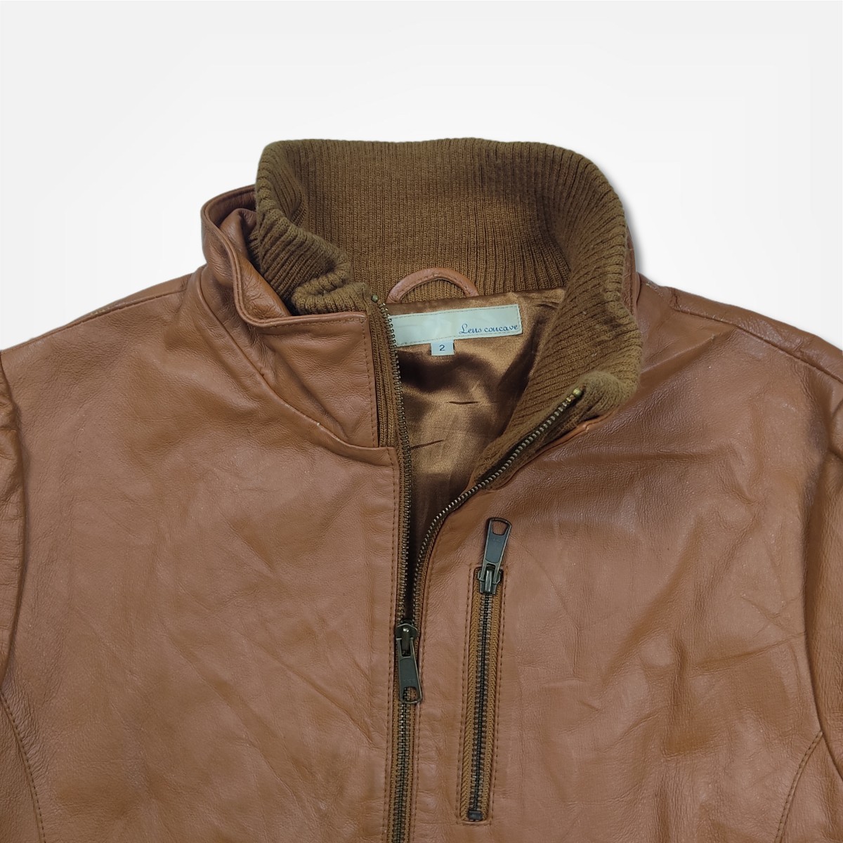 American Vintage - Vintage Double Collar Motorcycle Biker Brown - 3