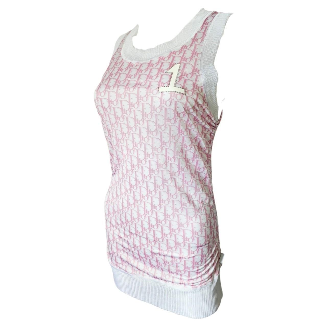 Dior Women's White and Pink Dress - 2