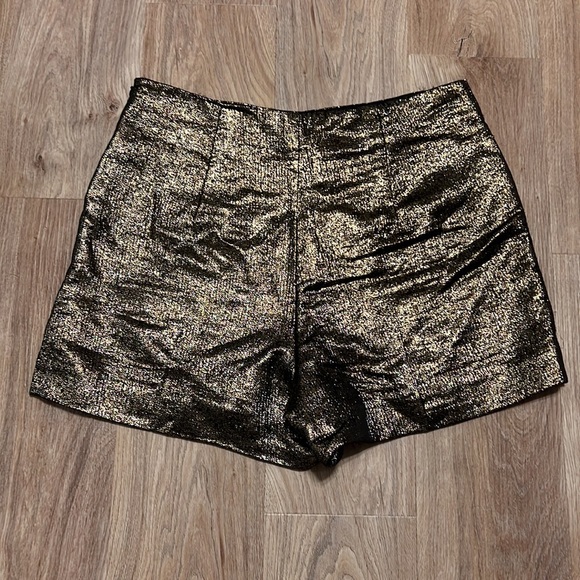 DVF Diane Von Furstenberg Clean Simca Gold Lame High Waist Shorts - 2