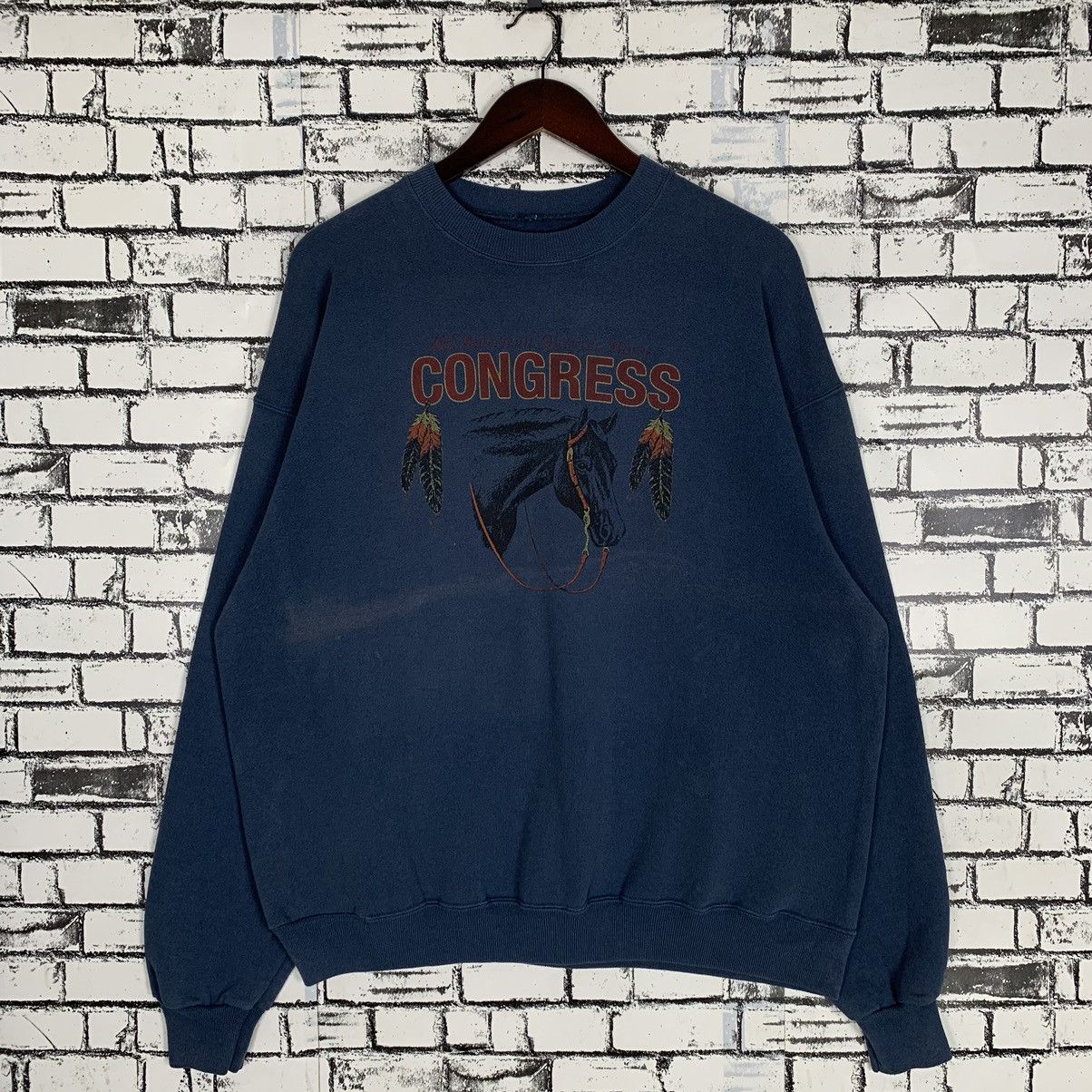 Vintage Congress Animal Design Horse Sweatshirt Crewneck - 1