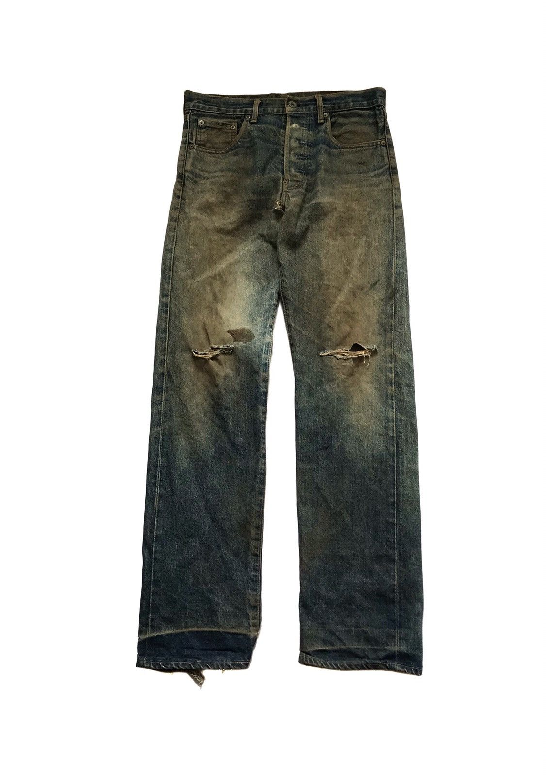 LEVIS BIG E 701 BUTTON J22 DISTESSED SELVEDGE JEANS - 1