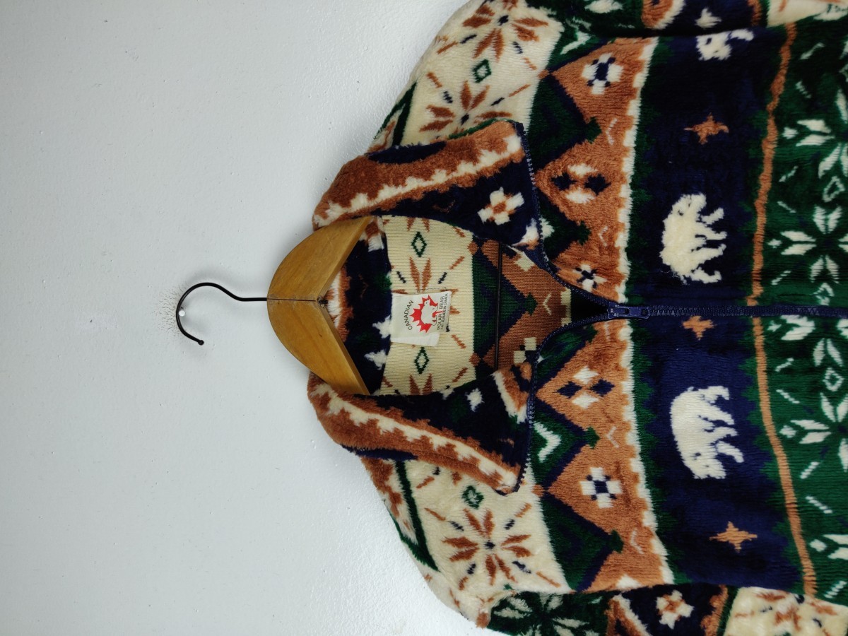Canadian Sweater - Final Drop! Vintage Canadian Polar Bear Fleece Jacket - 2