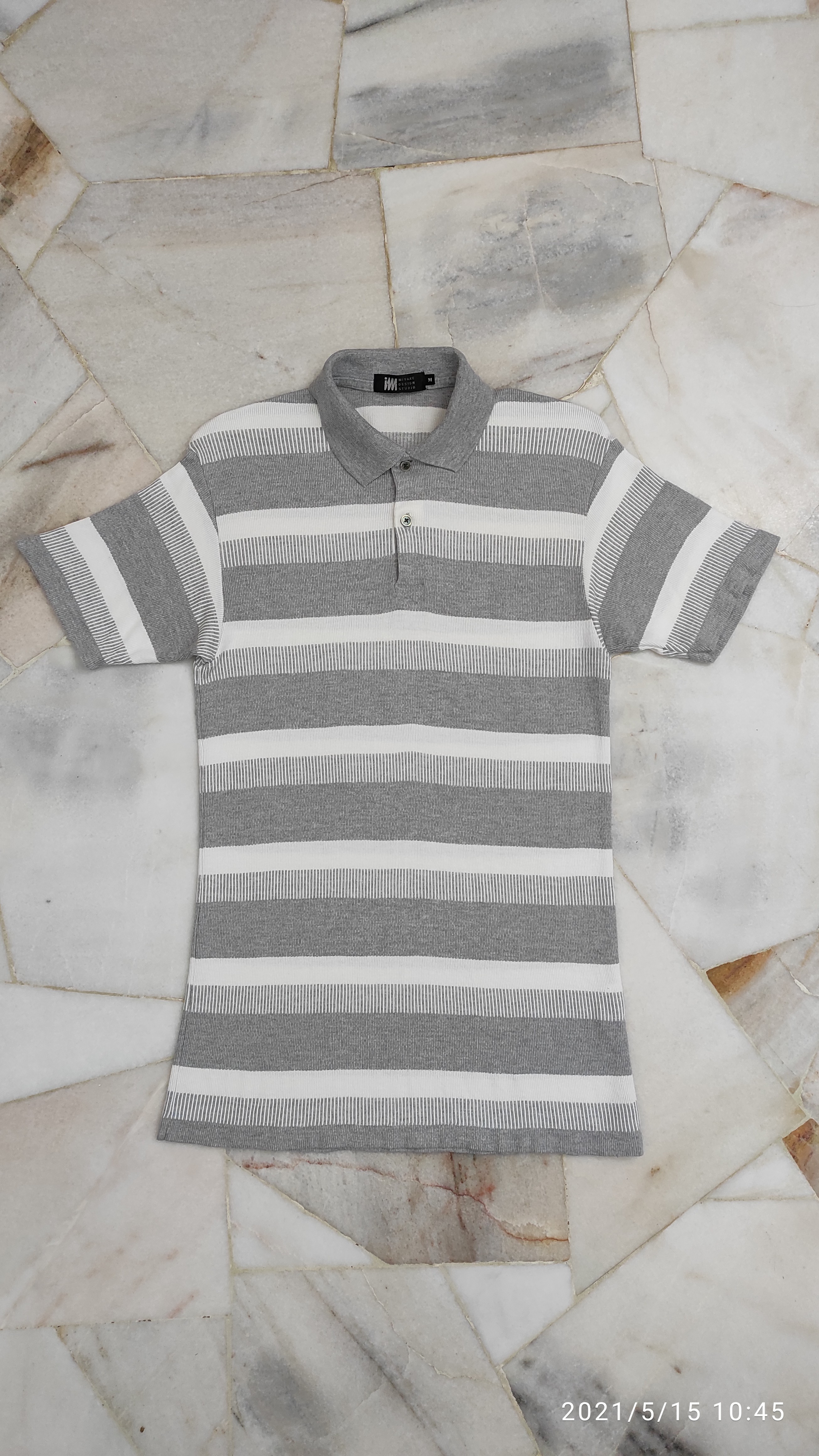 Issey Miyake - ISSEY MIYAKE DESIGN STUDIO Color block Polos stripe cotton knit fabric - 1