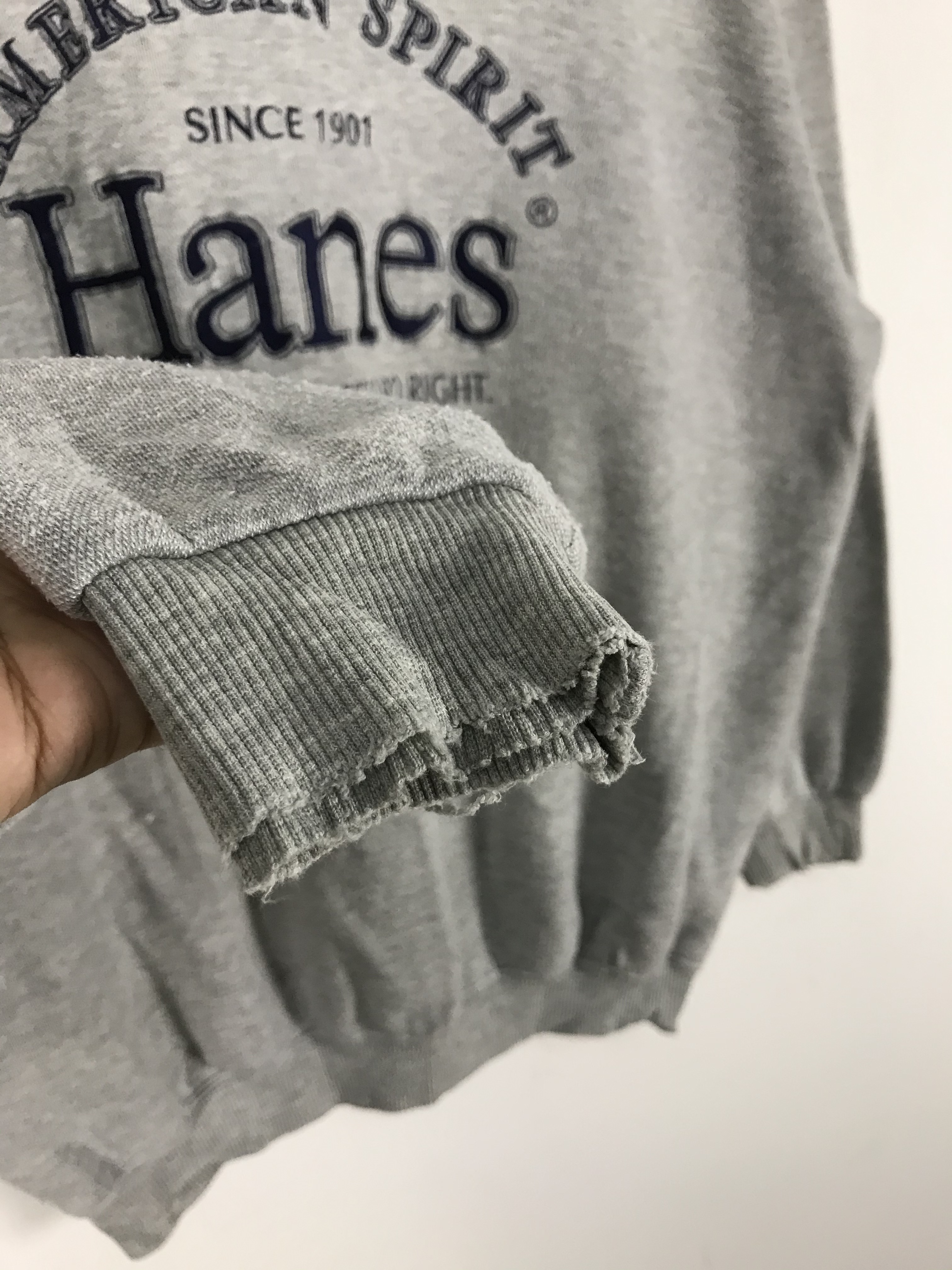 Vintage - Distressed Hanes Grey Embroidery Big Logo Sweatshirt #2400 - 6