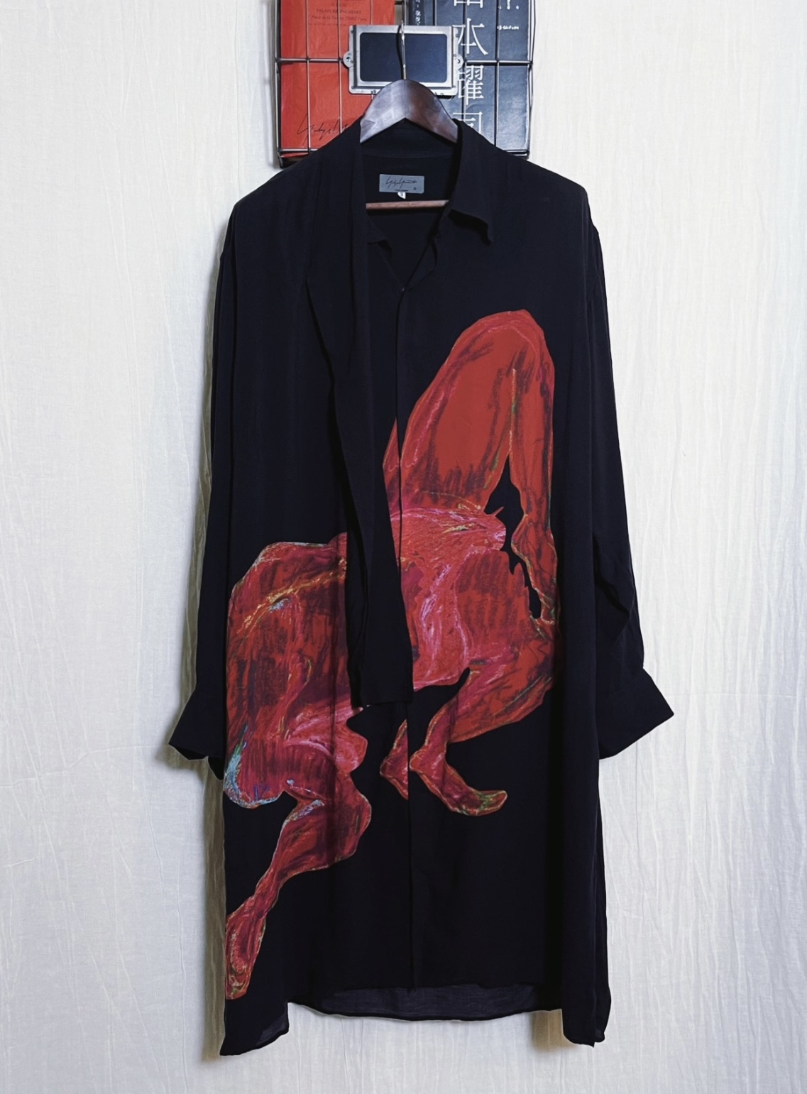 Yohji Yamamoto BlackScandal 2019SS x Asakura Scarf Collar Abstract Portrait  Shirt