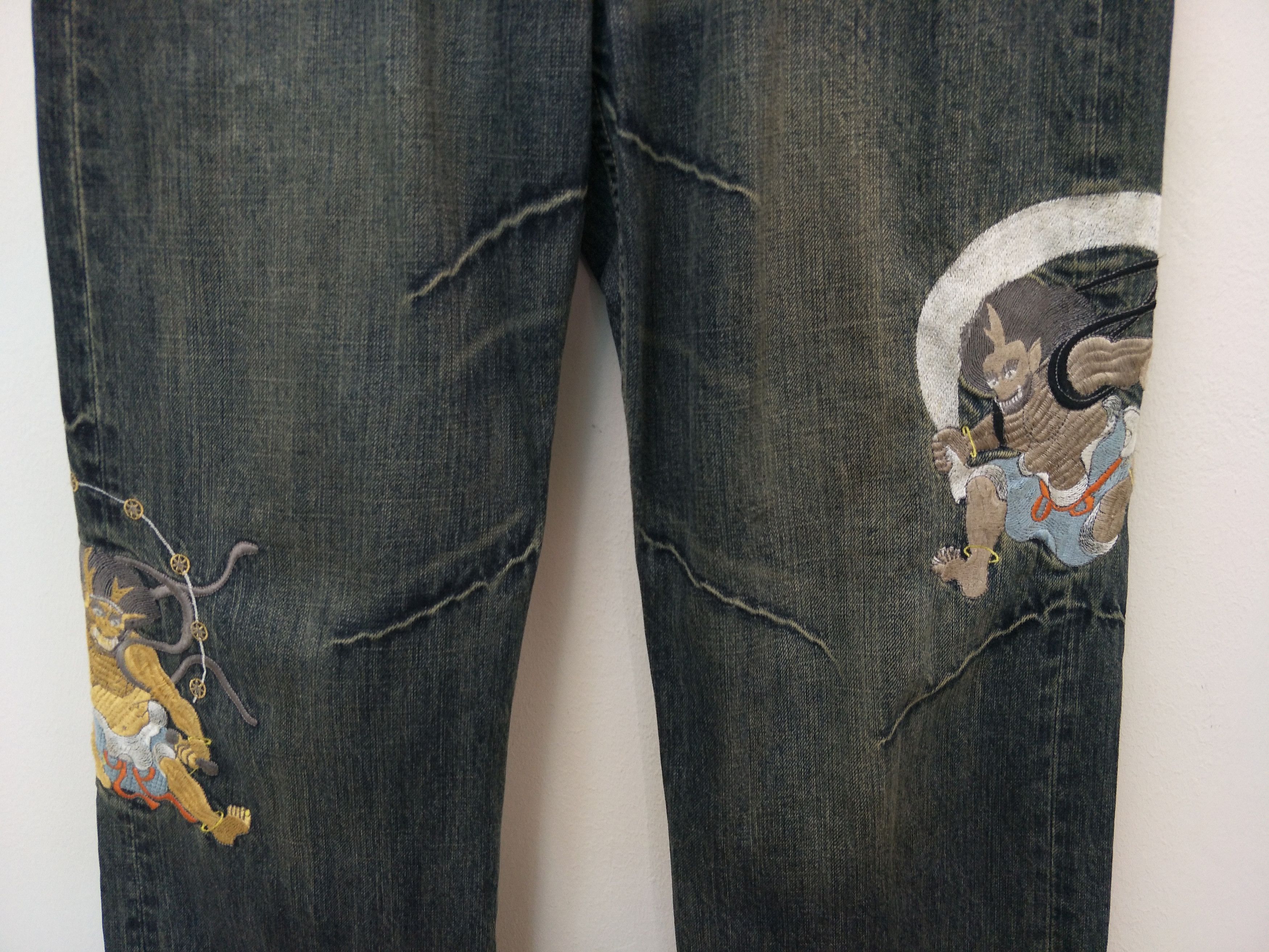 Japanese Brand Karakuri Tamashi Embroider Japanese God Denim - 5