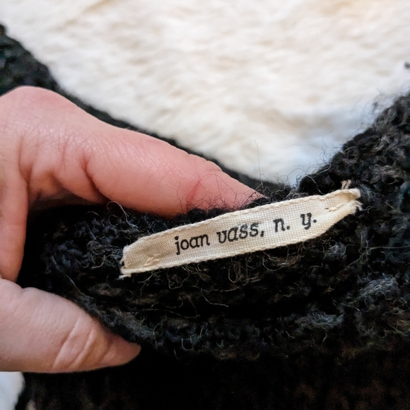Joan Vass, N.Y. Vintage Hand Knit 100% Wool Boxy Sweater Tassel Ties Small - 7
