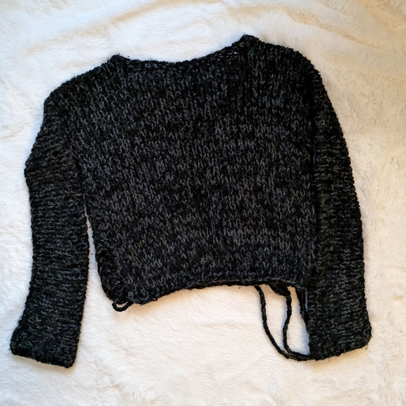 Joan Vass, N.Y. Vintage Hand Knit 100% Wool Boxy Sweater Tassel Ties Small - 3