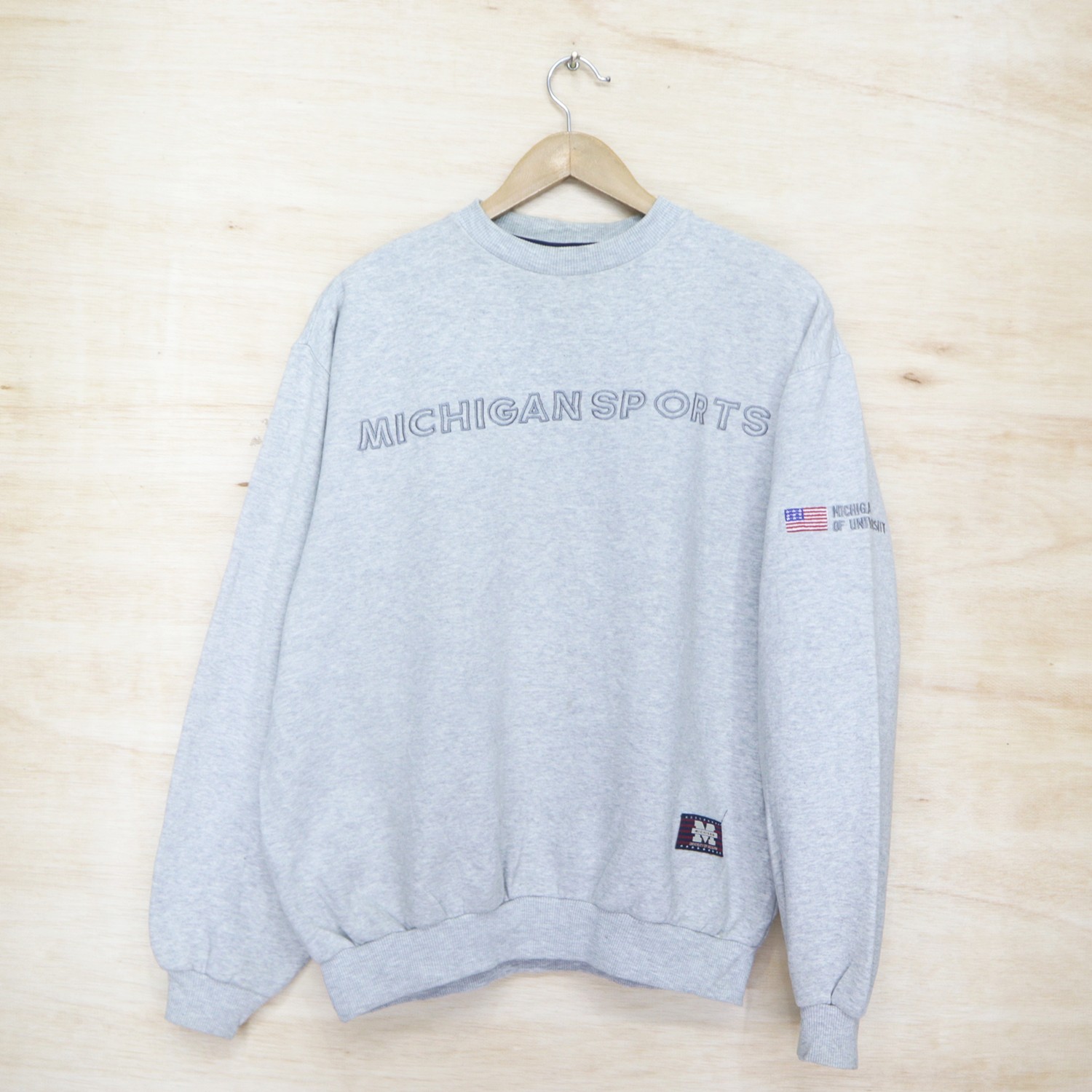 Vintage 90s Michigan Of University By MICHIGAN SPORTS Big Logo Embroidered Sweater Sweatshirt  - 1