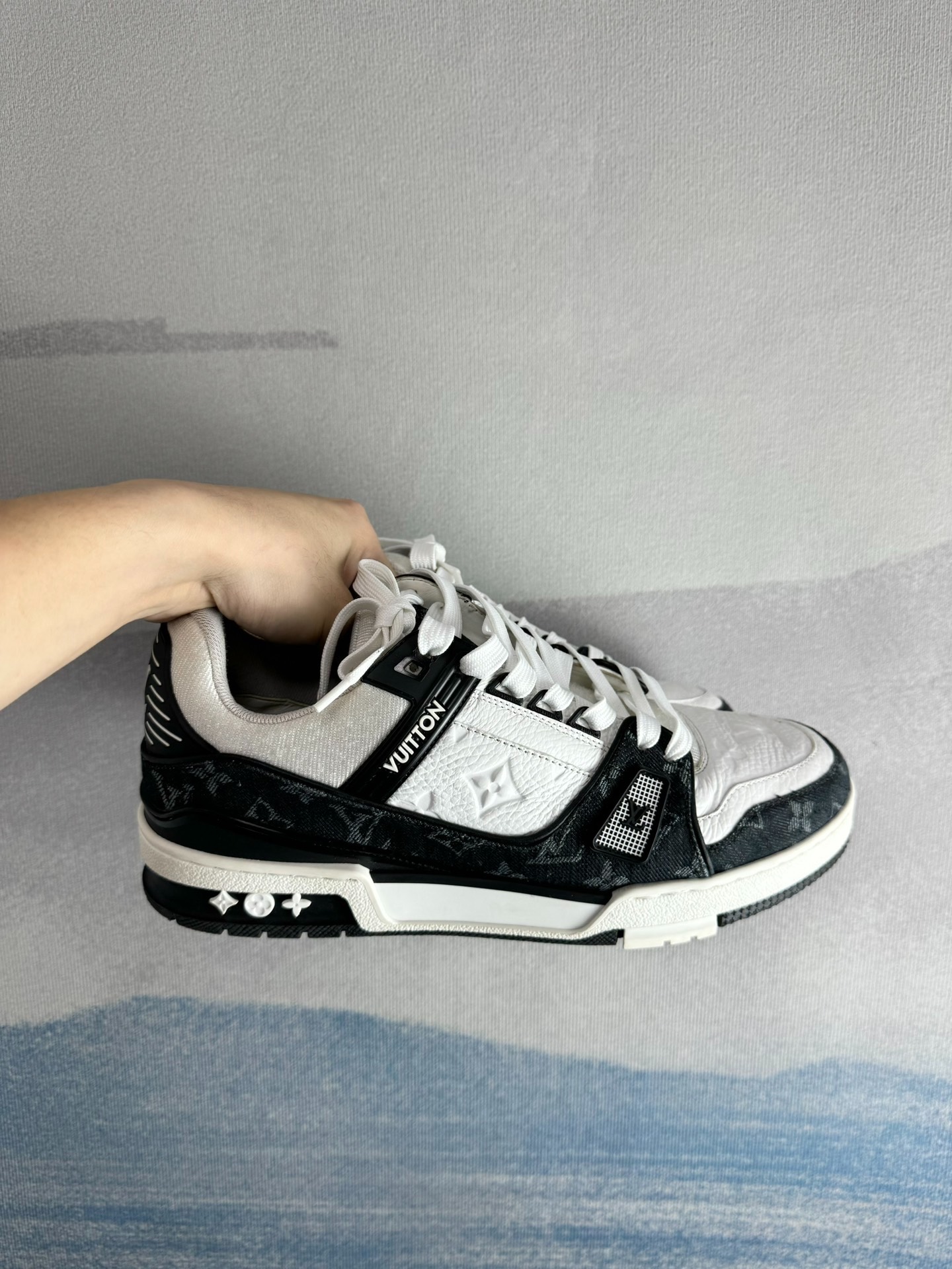 Louis Vuitton LV Trainer Black and White Denim Shoes - 1