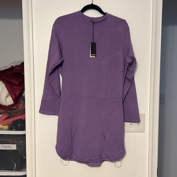 Monrow Supersoft Fleece Sweatshirt Dress in Aster Purple - 4