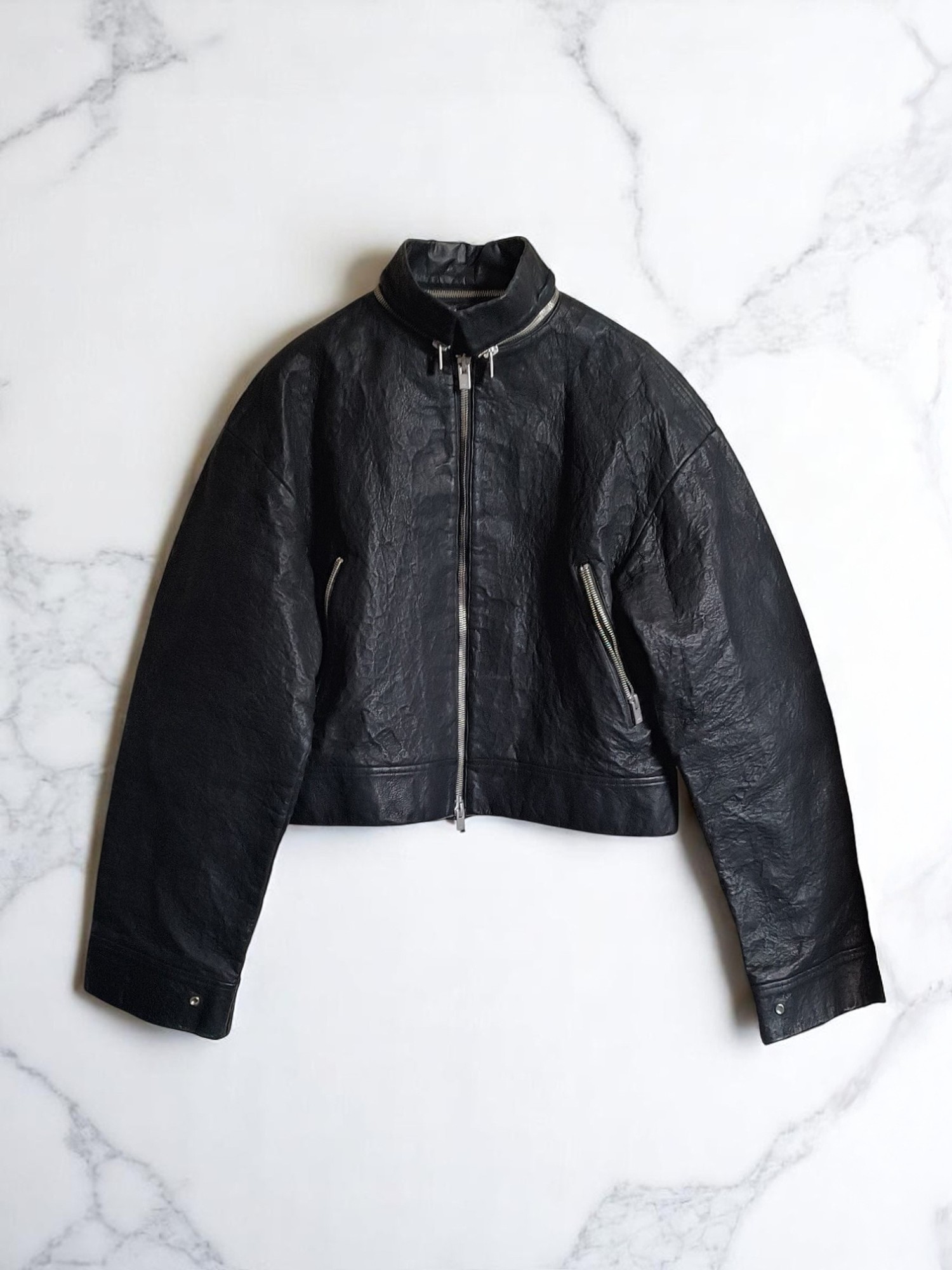 HELIOT EMIL™ AW23 BLACK STIFF LEATHER JACKET deibido REVERSIBLE