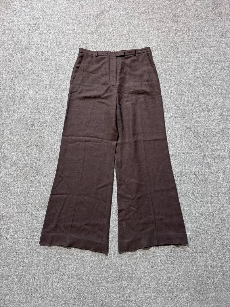 Loro Piana Brown Linen Wide-Leg Pants - 1