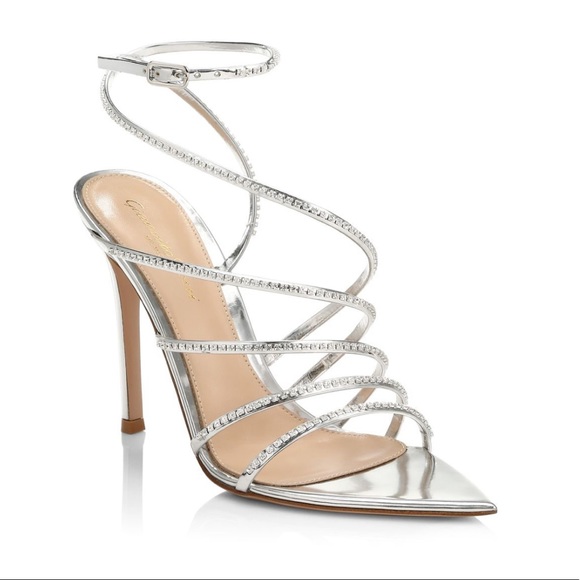 Gianvito Rossi Chantel Embellished Silver Strappy Pointed Toe Sandals - 2