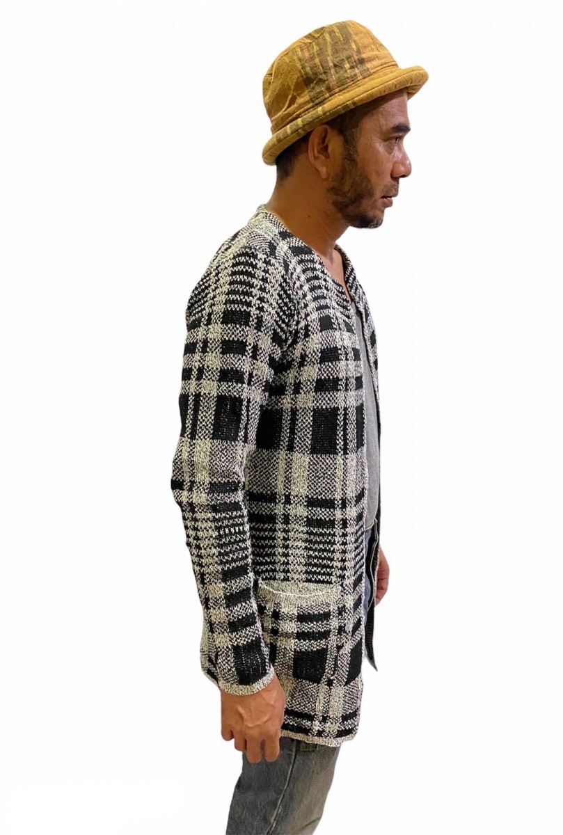 Cardigan - Plaid Checked Open Front Knitted - 5