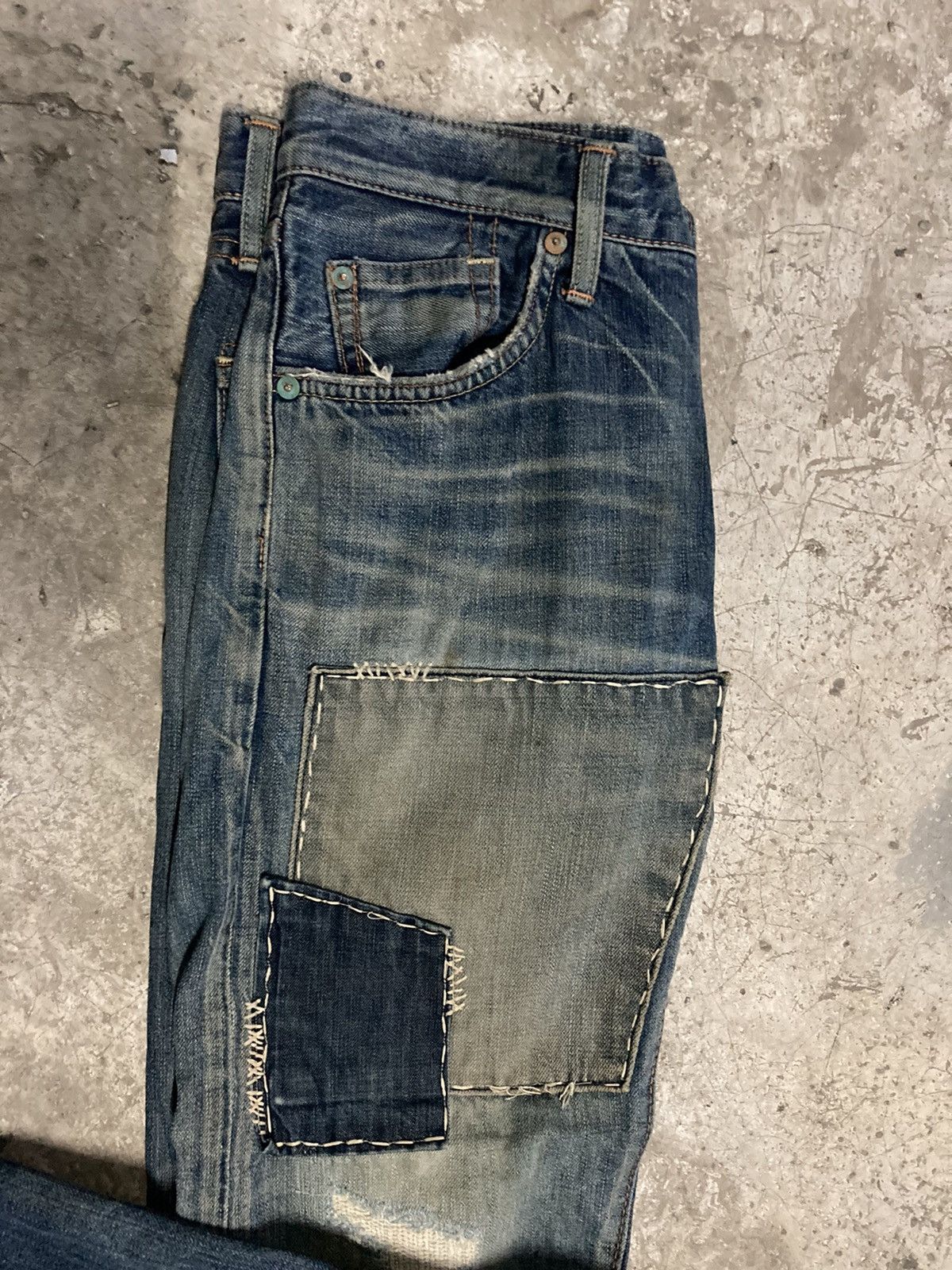 Rare‼️Edwin Distressed Patchwork Denim Jeans - 4