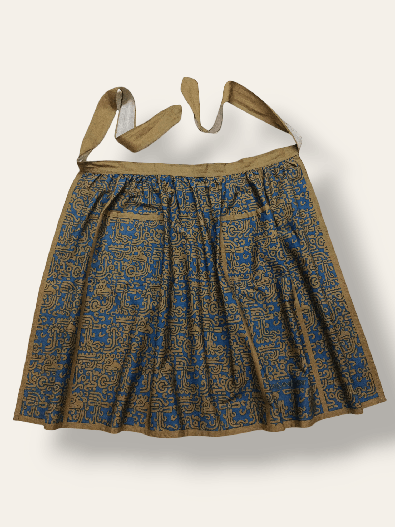 Archival Clothing - Rare Vintage Yves Saint Laurent Gold Blue Artifact Art Apron - 1