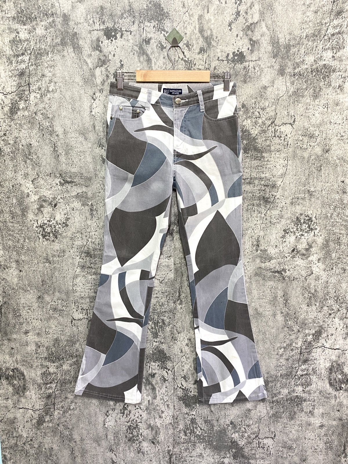 Designer - Japanese HAPHAZARD JEANS Abstract Flared Design Pants - 1