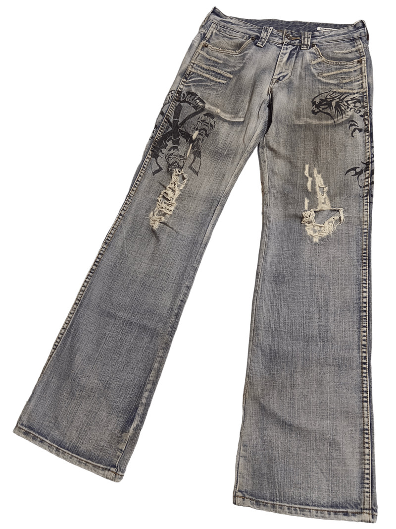 semanticdesign - Semantic Design Tribal Tattoo Distressed Flare Denim - 1