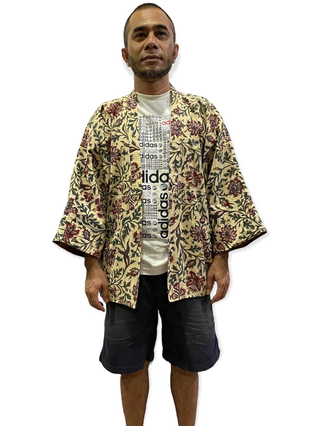 Cardigan - Cardigan Kimono Style Open Front Cotton Floral Batik Design - 3