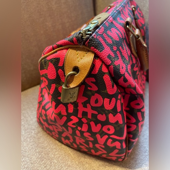 Louis Vuitton Monogram Graffiti Speedy 30 Satchel Bag Fuchsia Pink Vintage Rare - 7