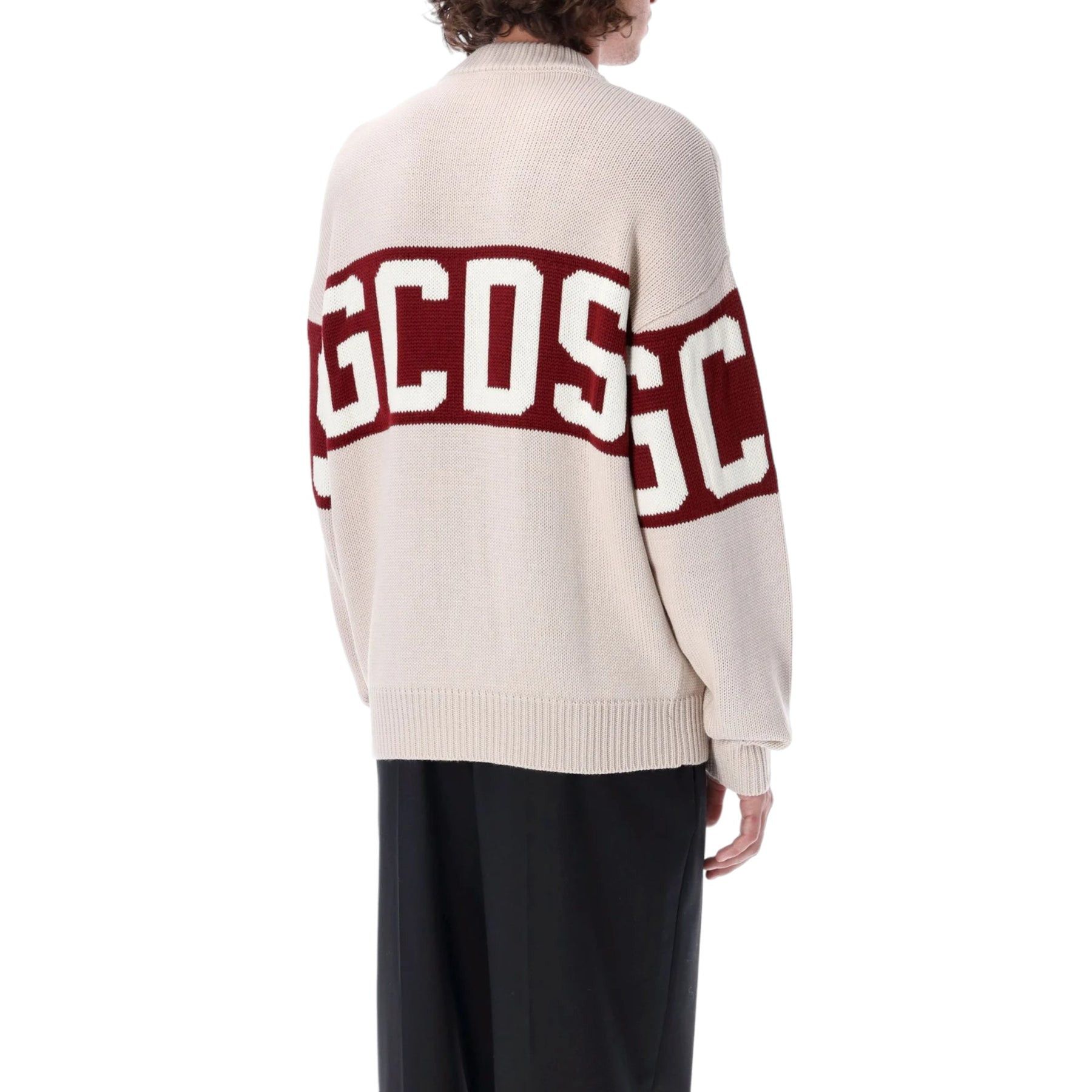 GCDS WOOL LOGO BAND SWEATER BEIGE - XL - 4