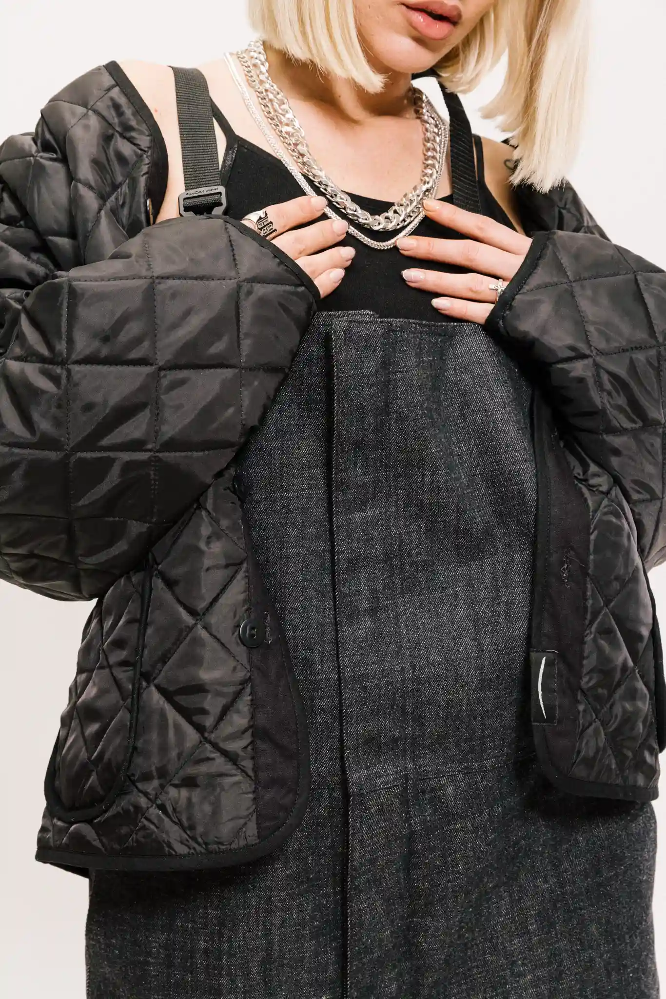 BLACK QUILTED JACKET - 1